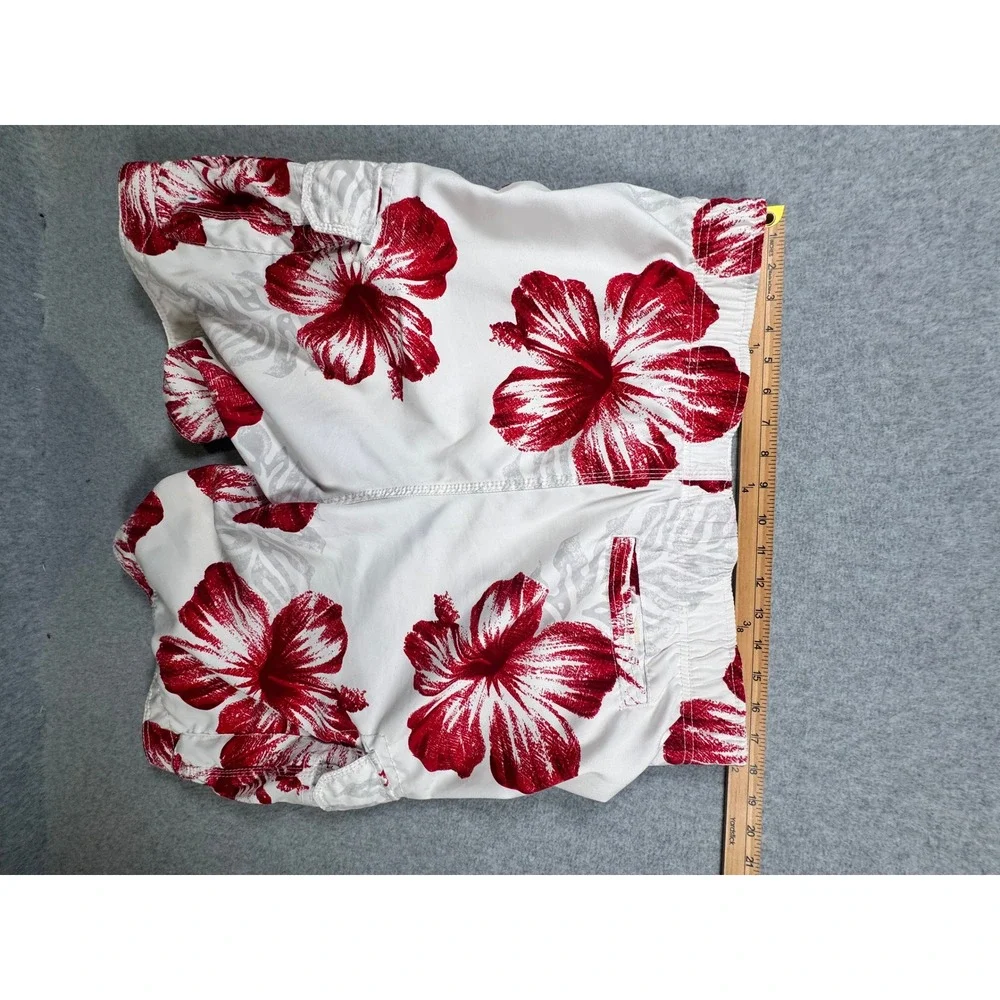 Abercrombie & Fitch Mens XL Board Shorts White Red Floral Cargo Swimwear